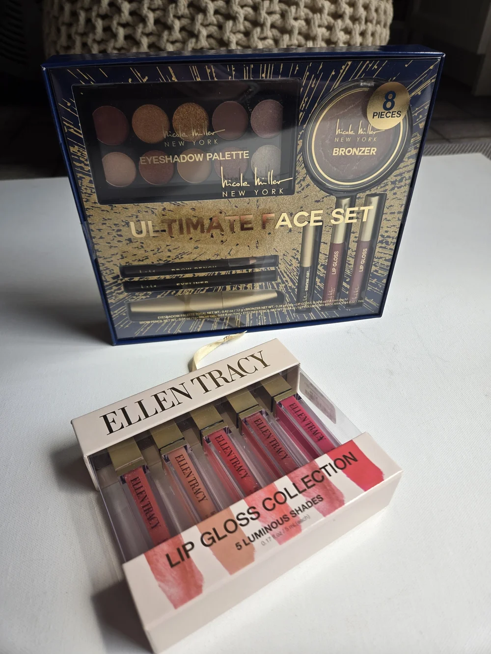 NIB- Nicole Miller Ultimate Face Set - Shimmer Bronze & Warm Rose W Gloss Set